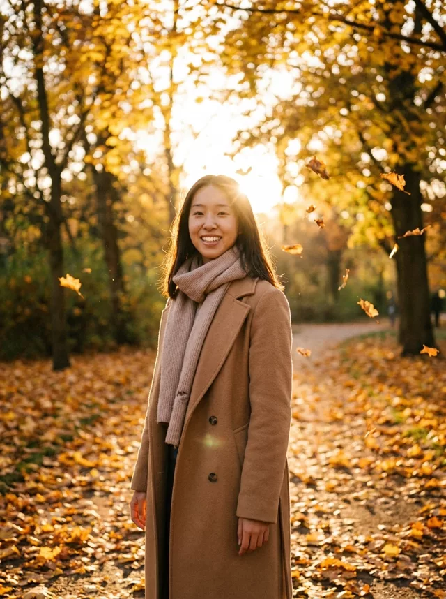 The result: the same person in an autumn park scene